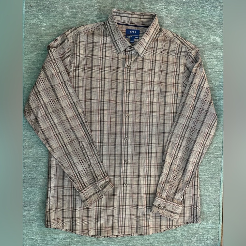 Men’s Large Apt. 9 Premier Flex Slim Fit Button Down Striped Dress Shirt NWOT